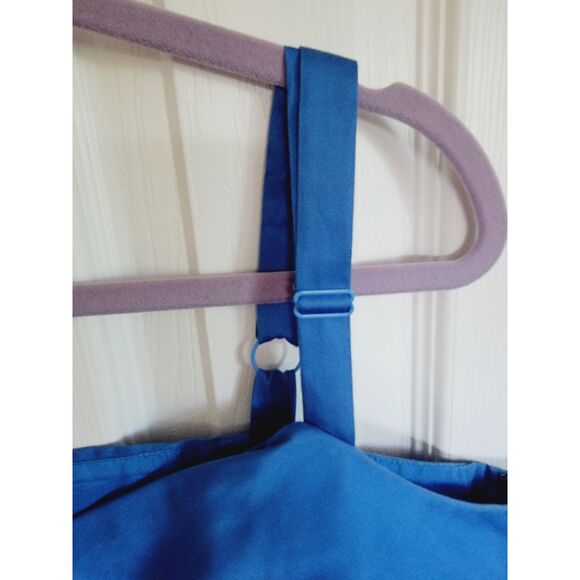 Ann Taylor Loft 16 Eyelet Embroidered‎ Cropped Tank Large Blue Slvless Side Zip - Picture 6 of 8